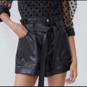Trafaluc Black Faux Leather Shorts